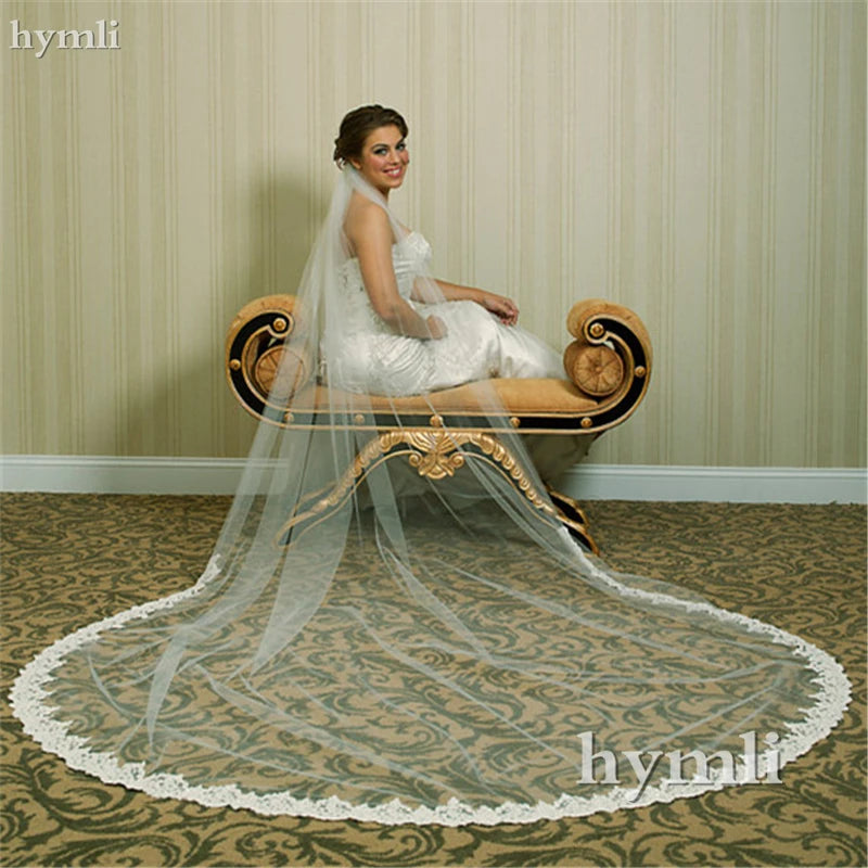 1 Layer Lace Veil 3 Meters Long Wedding Veil Cathedral Bridal Veil With Metal Comb Off-White