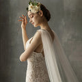 Soft Bridal Cape Veil with Diamond Appliques on Shoulder Wedding Cloak Elegant Bridal Accessory