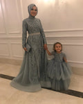 Customized Saudi Arabia Muslim Lace Beaded Evening Dresses kaftan Long Sleeves Formal Party Prom Gown Elegant Robe De Soiree Navy Blue（ AE existing skus）