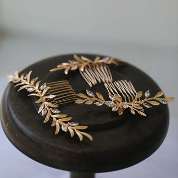 Vintage Gold Color Hair Combs Pins Zirconia Hairpins Brides Bridesmaids Head Pieces Headdress Bridal Jewelry Wedding Accessories