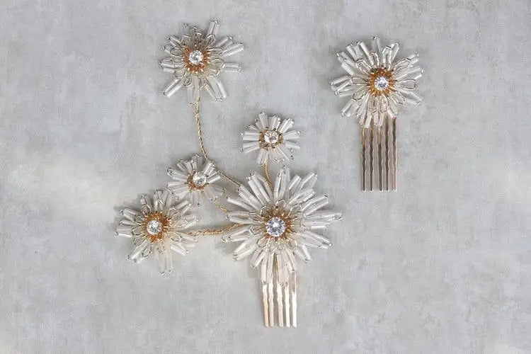Flower Floral Headpieces Rhinestones Crystal Hair Clips Combs For Women Girl Brides Hairpins Wedding Accessories Bridal Jewelry