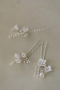 Bridal Jewelry Porcelain Flower Hairpins Silver Color Hair Pin Clip For Brides Bridesmaids Women Head Pieces Wedding Accessories