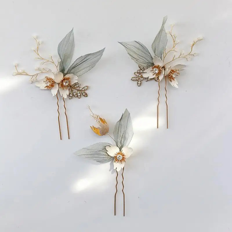 Flower Leaf Headband Headpieces Crystal Pearl Hair Comb Pins Bridesmaids Bride Hairband Crown Wedding Accessories Bridal Jewelry