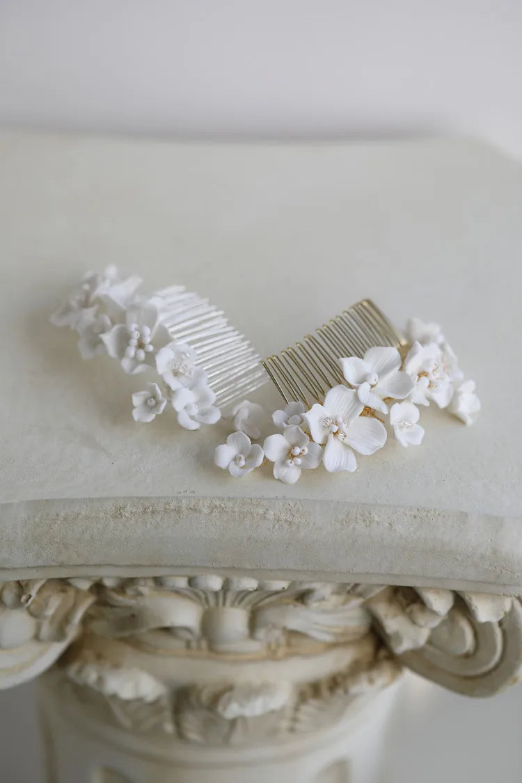 Bridal Jewelry Porcelain Flower Headband Head Pieces Gold Silver Color Vintage Hair Comb Hairpin Brides Wedding Accessories