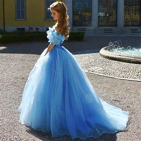 Cinderalle Blue Quinceanera Dresses Off The Shoulder Organza Corset Vestidos De 15 Años Prom Party With Butterfly Customized