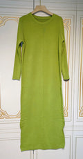 2024 Casual Midi Knit Dress Women's O-neck Long Sleeve Split Straight Dresses 2023 Autumn Pure Color Knit Vestidos light green
