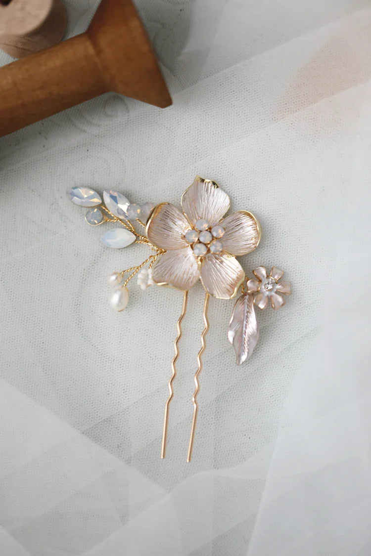 Flower Hair Pin Clip Vintage Head Pieces For Bride Bridesmaids Women Gold Color Hairpins Bridal Jewelry Wedding Accessories b