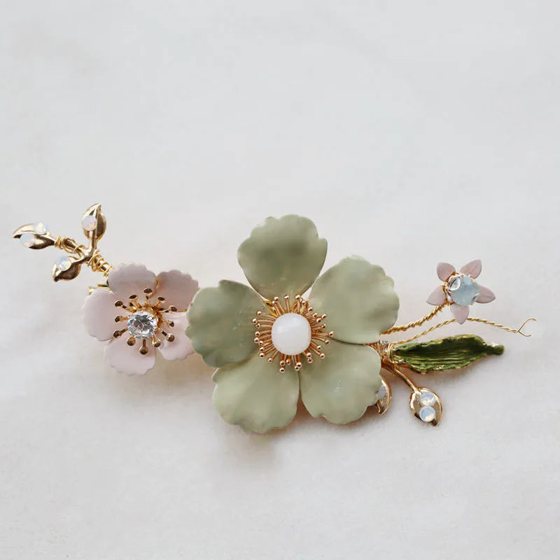 Bridal Jewelry Pink Flower Hairpins Crystal Hair Clips Pins Headpieces For Brides Women Girl Headdress Wedding Accessories a