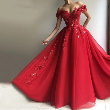 Customized Red Off The Shoulder Prom Dresses Women Formal Party Night Vestidos A-Line Appliques Sequins Tulle Evening Gowns Silver