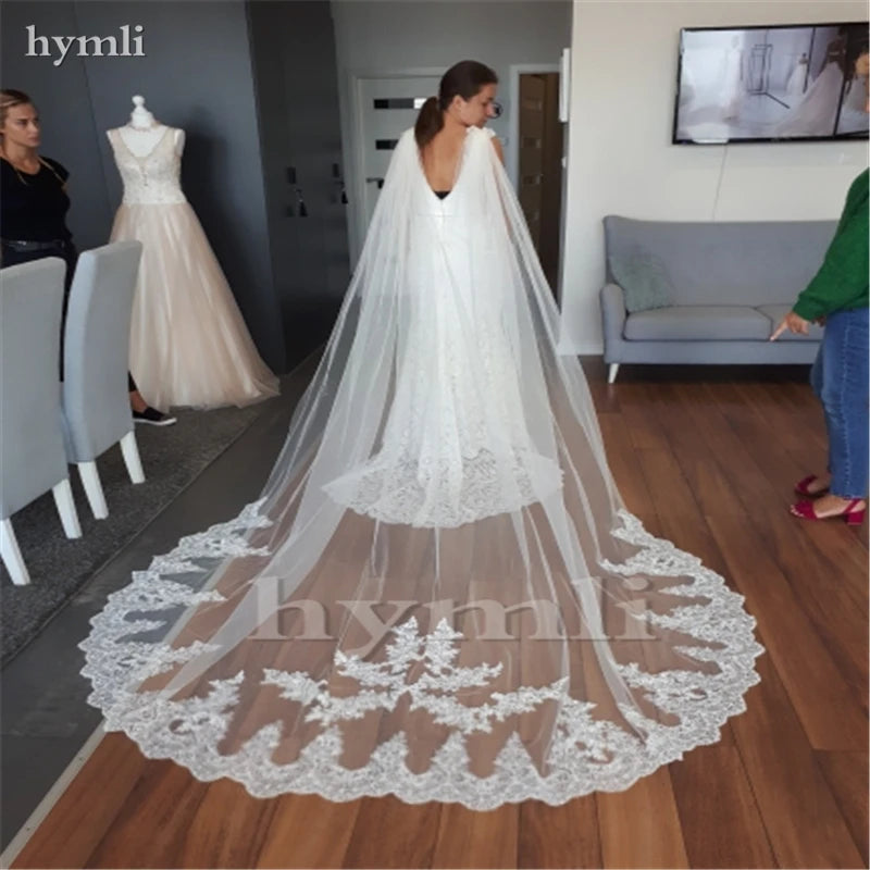 White , Off-White , Ivory Wedding Cape Veil Cathedral Length Lace Bridal Veil Shoulder Veil