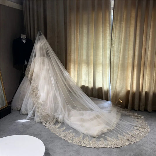 300cm,350cm,500cm Long Wedding Veil One Layer Bridal Veil No Comb Cathedral Veil In White, Ivory, Champagne White
