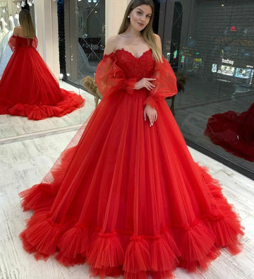 customized Red Prom Dresses Long Vestidos Puffy Sleeve Tulle Backless Formal Evening Party Gowns Beauty Pageant Dresses платье black
