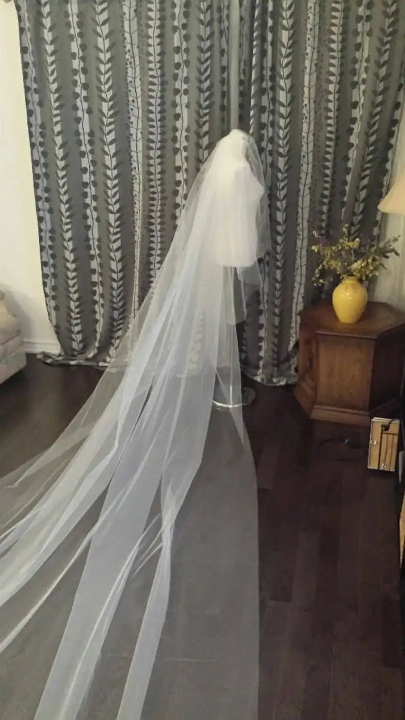 2-Tier Plain Veil 108"W__2.5m / 3m / 3.5m/ 4m / 5 meter Extra Long, in OFF WHITE,WHITE, IVORY, CHAMPAGNE