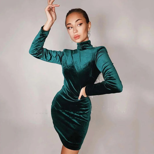2024 Black Green Sexy Fashion Backless Diamonds Tassel Rayon Velvet Dress Evening Party Dresses Vestidos