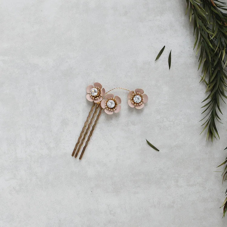 Gold Color Hair Combs Clip Flower Leaf Hairpins For Brides Head Pieces Rhinestones Headdress Bridal Jewelry Wedding Accessories