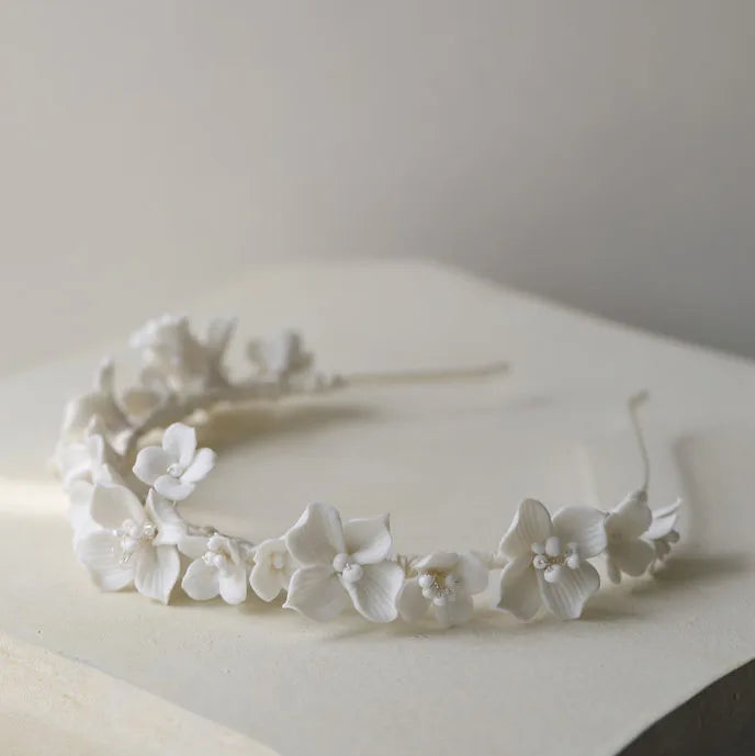 Bridal Jewelry Porcelain Flower Headband Head Pieces Gold Silver Color Vintage Hair Comb Hairpin Brides Wedding Accessories silver color 2