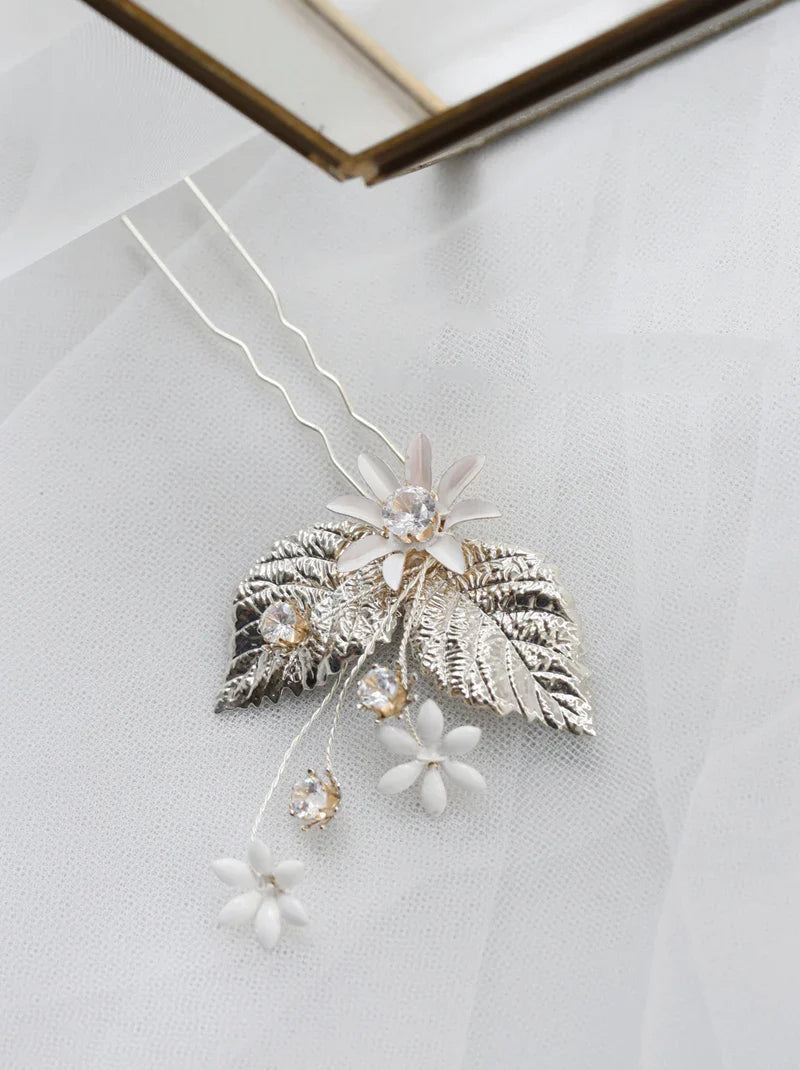 Wedding Accessories Rhinestones Hair Combs Pins Flower Leaf Hairpins Brides Bridesmaids Silver Color Head Piece Bridal Jewelry a