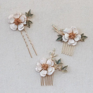 Gold Color Headpieces Flower Leaf Hair Combs Pins Clips Bridesmaids Brides Hairpins For Women Wedding Accessories Bridal Jewelry d