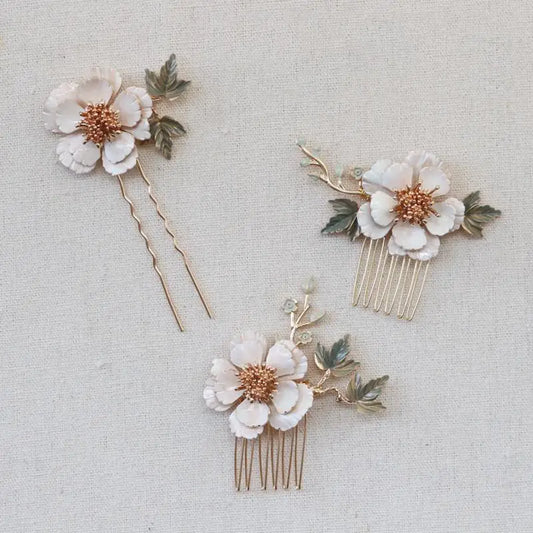 Gold Color Headpieces Flower Leaf Hair Combs Pins Clips Bridesmaids Brides Hairpins For Women Wedding Accessories Bridal Jewelry d
