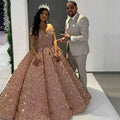 Customized Sparkly Burgundy Evening Dress Long robe de mariee Off Shoulder Sequins Lace Up Ball Gown Vestidos De Noiva