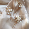 Wedding Accessories Rhinestones Crystal Head Pieces Porcelain Flower Hair Pins Clips Hairpins Brides Headdress Bridal Jewelry gold color