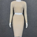 Black Khaki Color Ladies HL Bandage Dress Sexy 2 Pieces Bodycon Mini Dress Beading Tops Pencil Skirt Women's Set