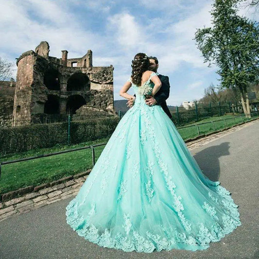 Fashion Masquerade Ball Gown Quinceanera Dresses With Pearls Tulle Off The Shoulder Sweep Train Unique Wedding Bridal Gowns