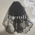 Four-Layer Black Tulle Veil Ribbon Edge Wedding Veil Multi-Layer Fingertip Length Bridal Veil Metal Comb
