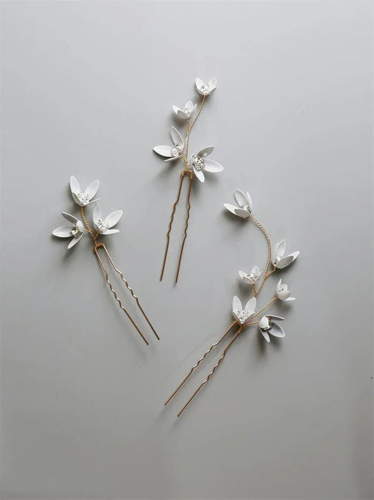 Rhinestones Crystal Hair Pin Clip White Flower Head Piece Women Brides Bridesmaids Hairpins Wedding Accessories Bridal Jewelry