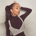 High Street Deep V Neck Pearl Vest Women Fashion Crop Top Ladies White Sleeveless Sexy Club Tank Top Blusas