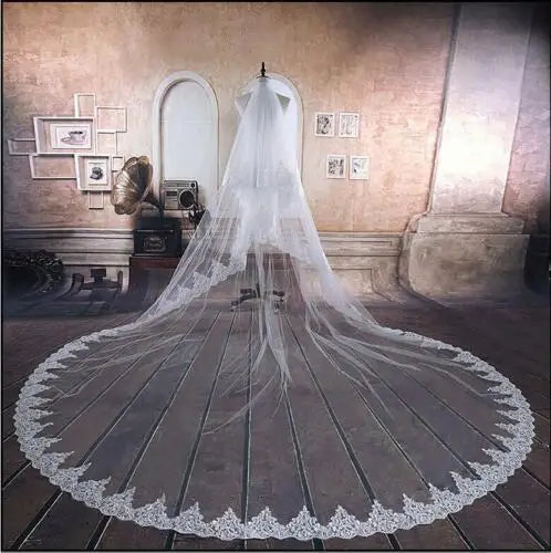 White , Ivory Veil Two-layer Lace Bridal Veil Cathedral Wedding Veil In White ,Off White, Ivory Bridal Accessories