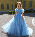 Cinderalle Blue Quinceanera Dresses Off The Shoulder Organza Corset Vestidos De 15 Años Prom Party With Butterfly Customized Blue