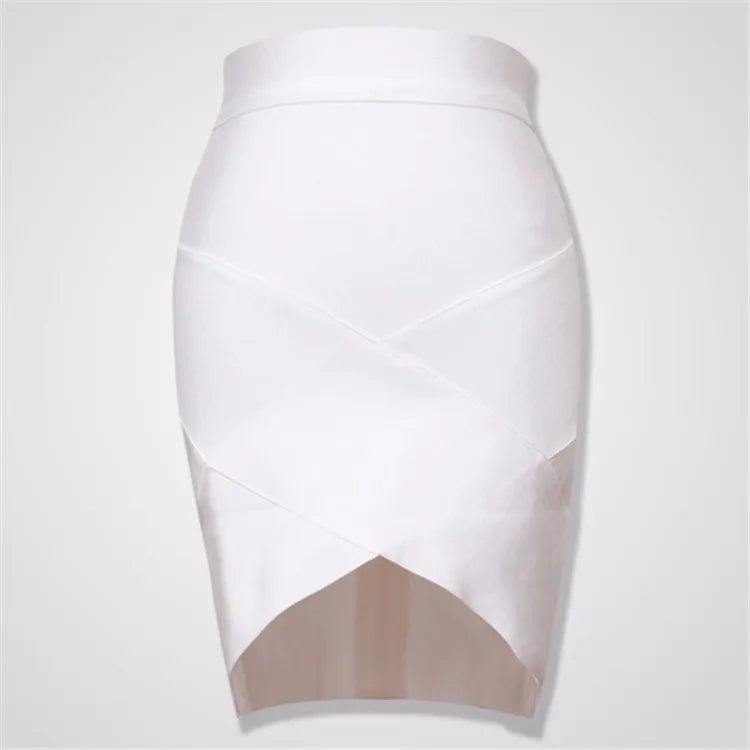 Ladies Rayon Thick Short Bandage Skirt Cocktail Party Cute Mini Skirt WHITE