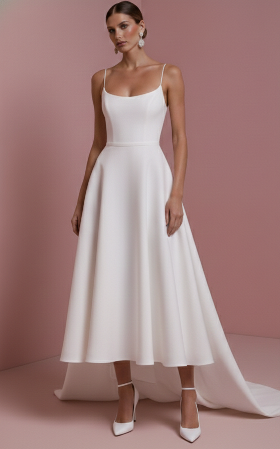 High Low Wedding Dress Organza Long Ruffles Modern Classic