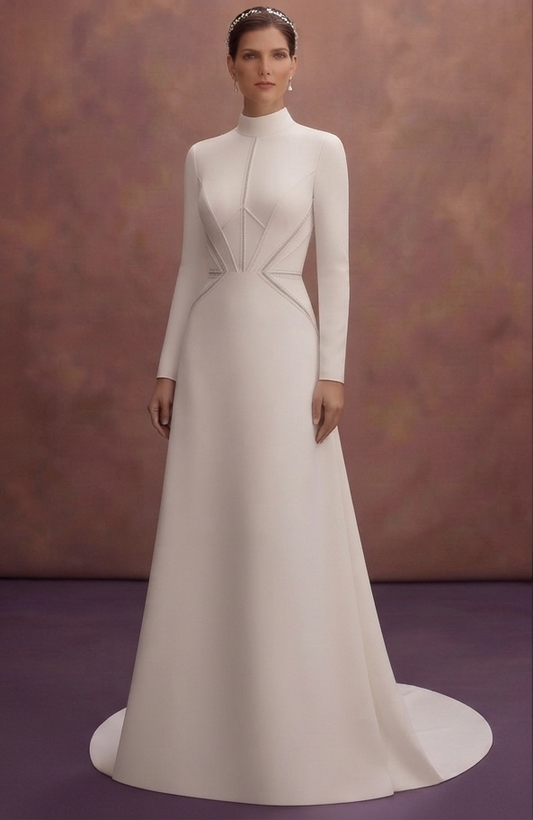 High Neck Crepe Wedding Dresses with Sophisticated Appeal