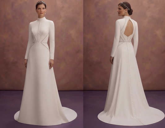 High Neck Crepe Wedding Dresses with Sophisticated Appeal