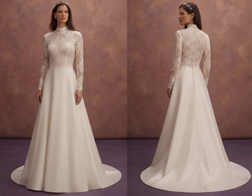 High Neck Lace Wedding Dresses with Modest Beauty