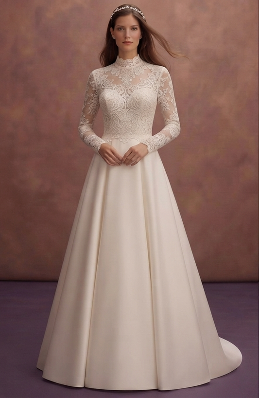 High Neck Long Sleeve Wedding Dresses with Timeless Grace
