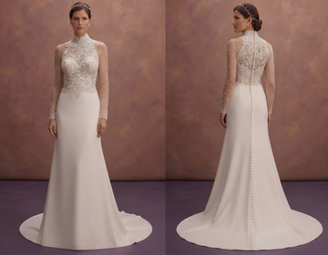 High Neck Wedding Dresses with Pearl Details