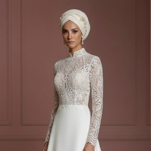 Hijab Bridal Wedding Dress Contemporary Modest Style Muslim