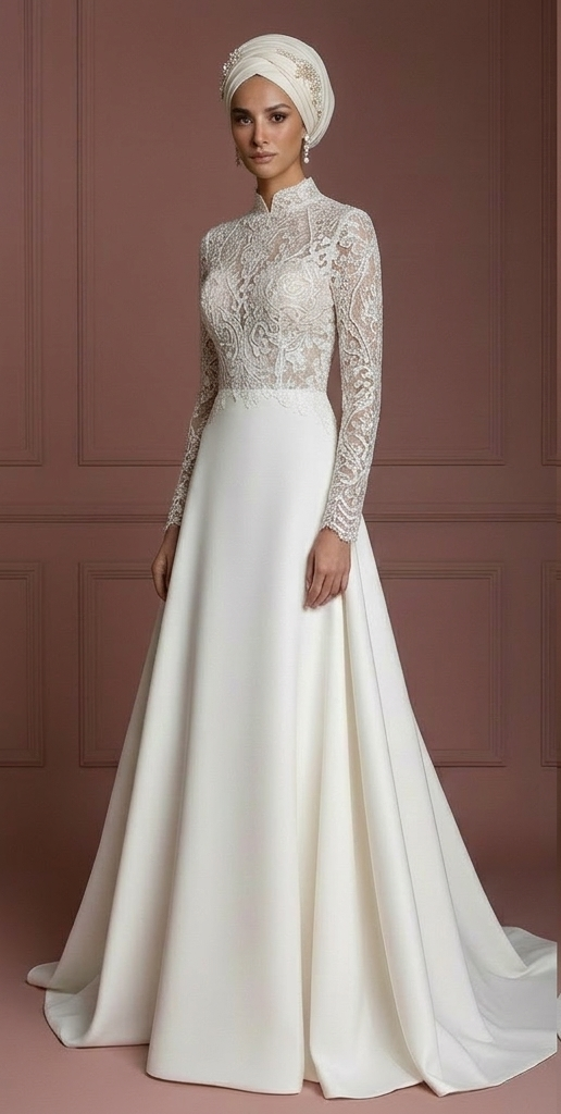 Hijab Bridal Wedding Dress Contemporary Modest Style Muslim
