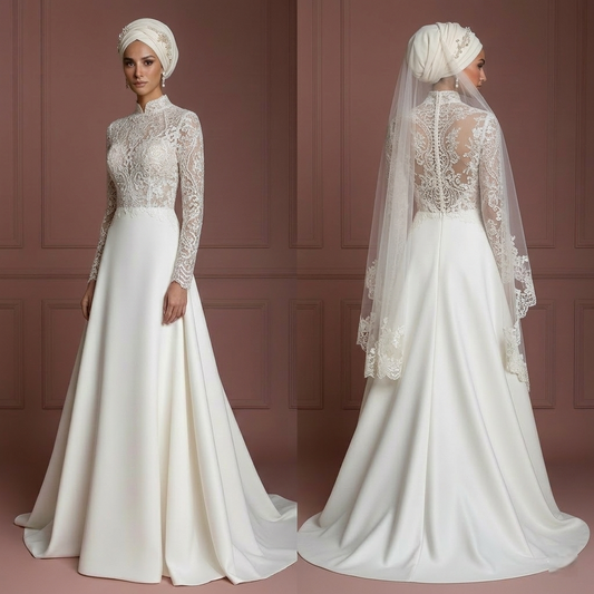Hijab Bridal Wedding Dress Contemporary Modest Style Muslim