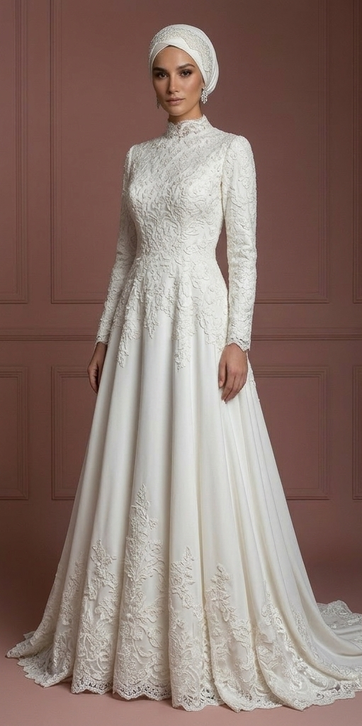 Hijab Bridal Dress For Fall Wedding Dress Lace Style Muslim