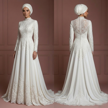 Hijab Bridal Dress For Fall Wedding Dress Lace Style Muslim