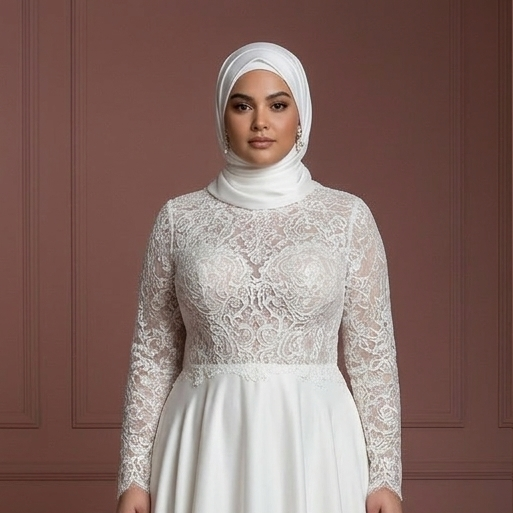 Hijab Bridal Wedding Dress For Plus Size Muslim Bride