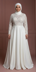 Hijab Bridal Wedding Dress For Plus Size Muslim Bride