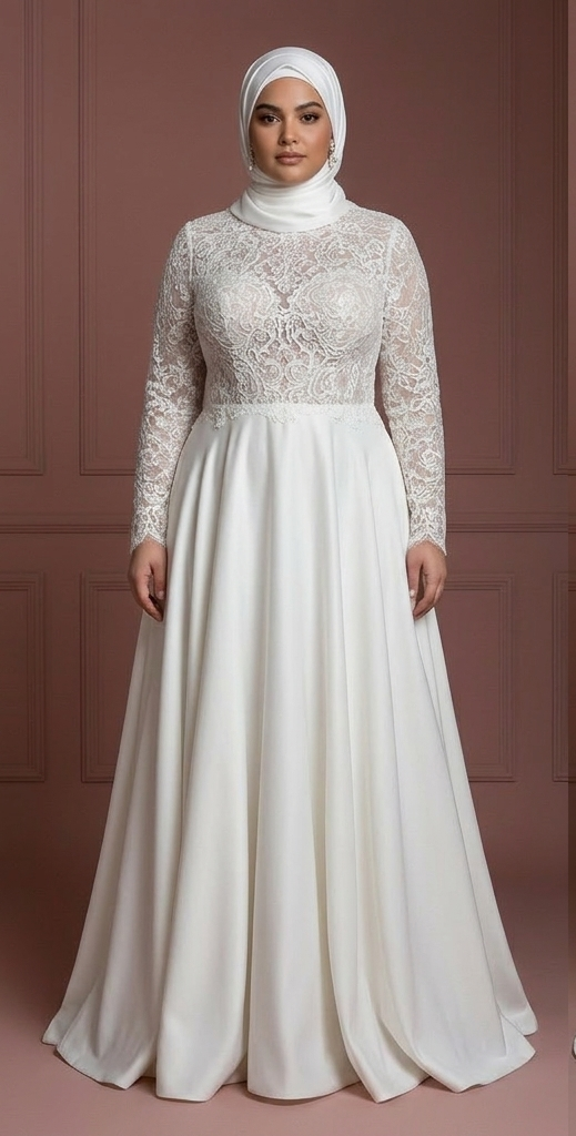 Hijab Bridal Wedding Dress For Plus Size Muslim Bride