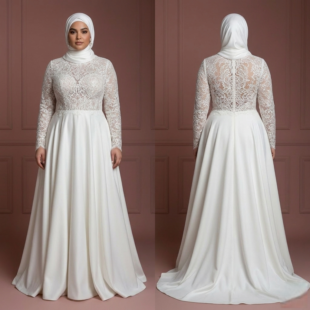 Hijab Bridal Wedding Dress For Plus Size Muslim Bride