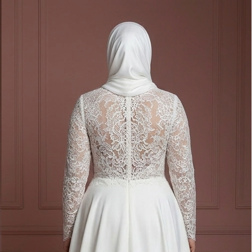 Hijab Bridal Wedding Dress For Plus Size Muslim Bride