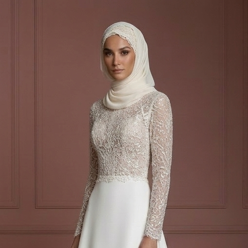 Hijab Bridal Wedding Dress With Button Back Modest Style Muslim
